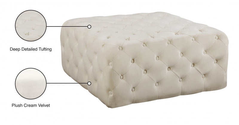 Ariel Velvet Upholstered Ottoman in Cream - 123Cream