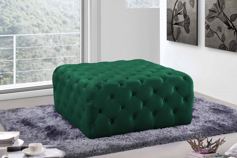 Ariel Velvet Upholstered Ottoman in Green - 123Green