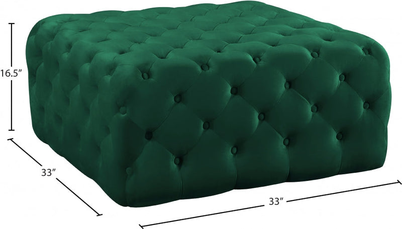 Ariel Velvet Upholstered Ottoman in Green - 123Green