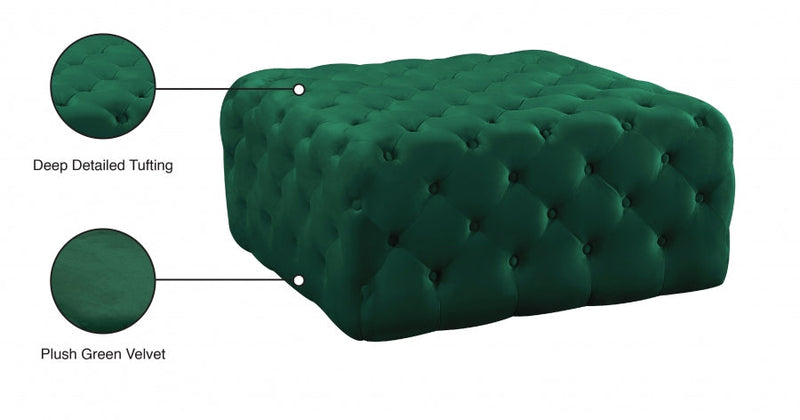 Ariel Velvet Upholstered Ottoman in Green - 123Green