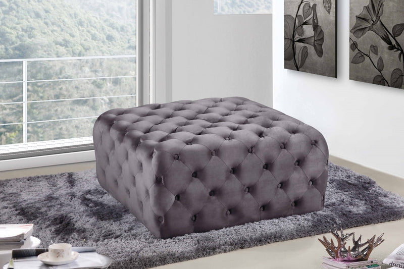 Ariel Velvet Upholstered Ottoman in Grey - 123Grey