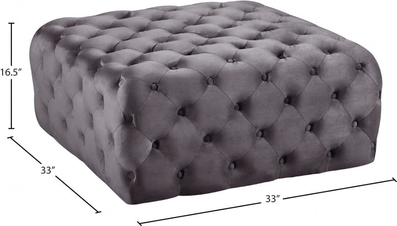 Ariel Velvet Upholstered Ottoman in Grey - 123Grey