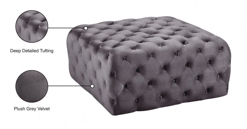 Ariel Velvet Upholstered Ottoman in Grey - 123Grey
