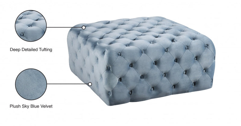 Ariel Velvet Upholstered Ottoman in Light Blue - 123SkyBlu