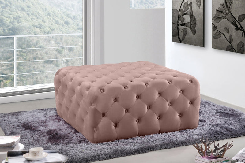 Ariel Velvet Upholstered Ottoman in Pink - 123Pink