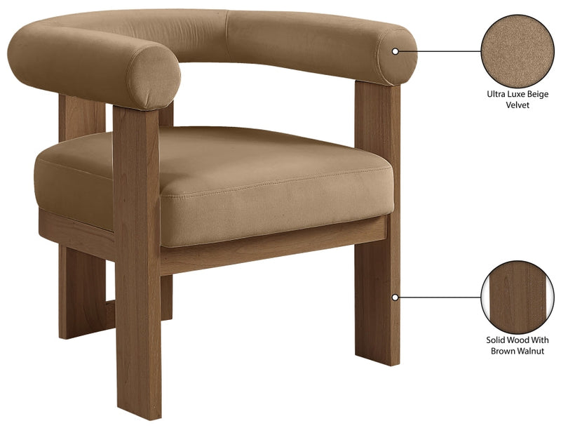 Arienzo Velvet Performance Fabric Upholstered Chair in Beige - 33016Beige