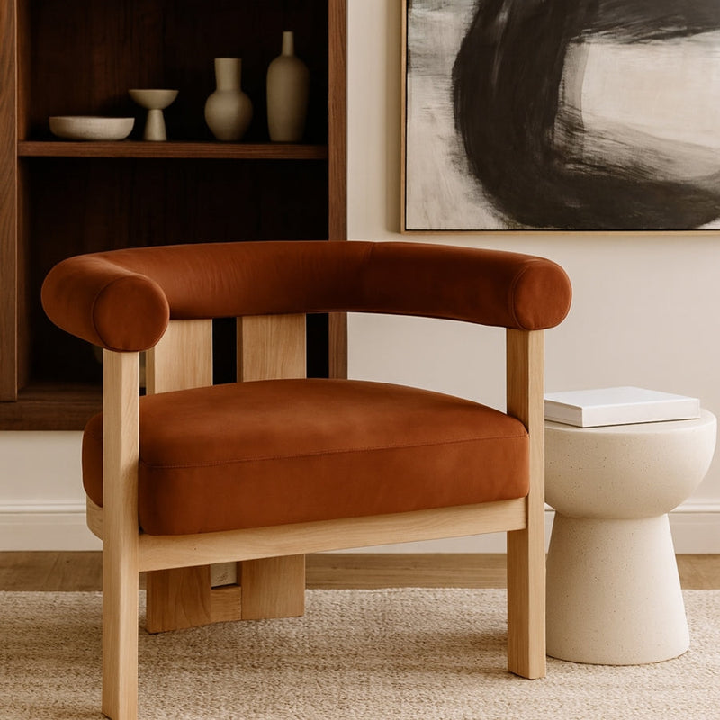 Arienzo Velvet Performance Fabric Upholstered Chair in Cognac - 33017Cognac