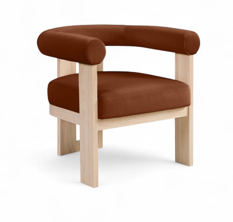 Arienzo Velvet Performance Fabric Upholstered Chair in Cognac - 33017Cognac