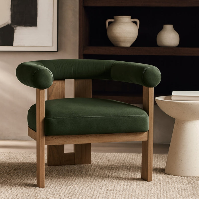 Arienzo Velvet Performance Fabric Upholstered Chair in Green - 33016Green