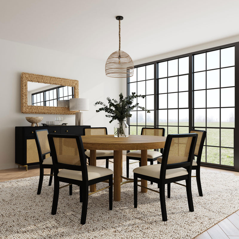 Arini 7-piece Round Dining Table Set Sand Wash and Black - 108930-S7B