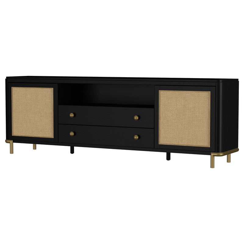 Arini Rattan Cane 2-door TV Stand Media Console Black - 720263