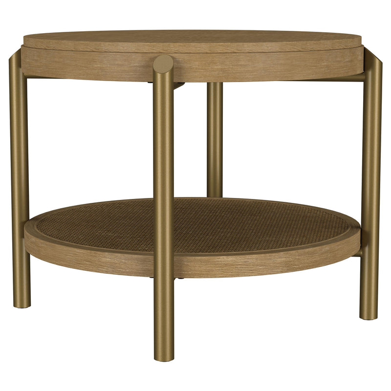 Arini Round End Side Table With Storage Shelf Sand Wash - 706187