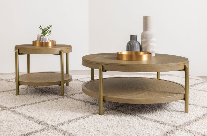 Arini Round End Side Table With Storage Shelf Sand Wash - 706187
