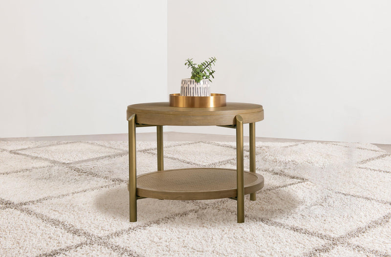 Arini Round End Side Table With Storage Shelf Sand Wash - 706187