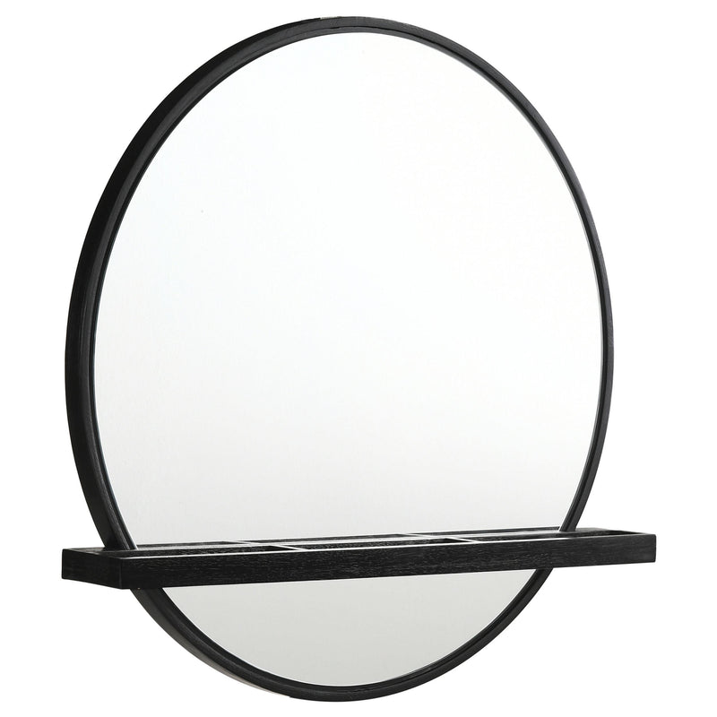 Arini Round Vanity Wall Mirror with Shelf Black - 224338