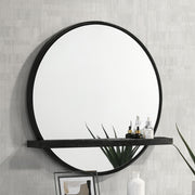 Arini Round Vanity Wall Mirror with Shelf Black - 224338