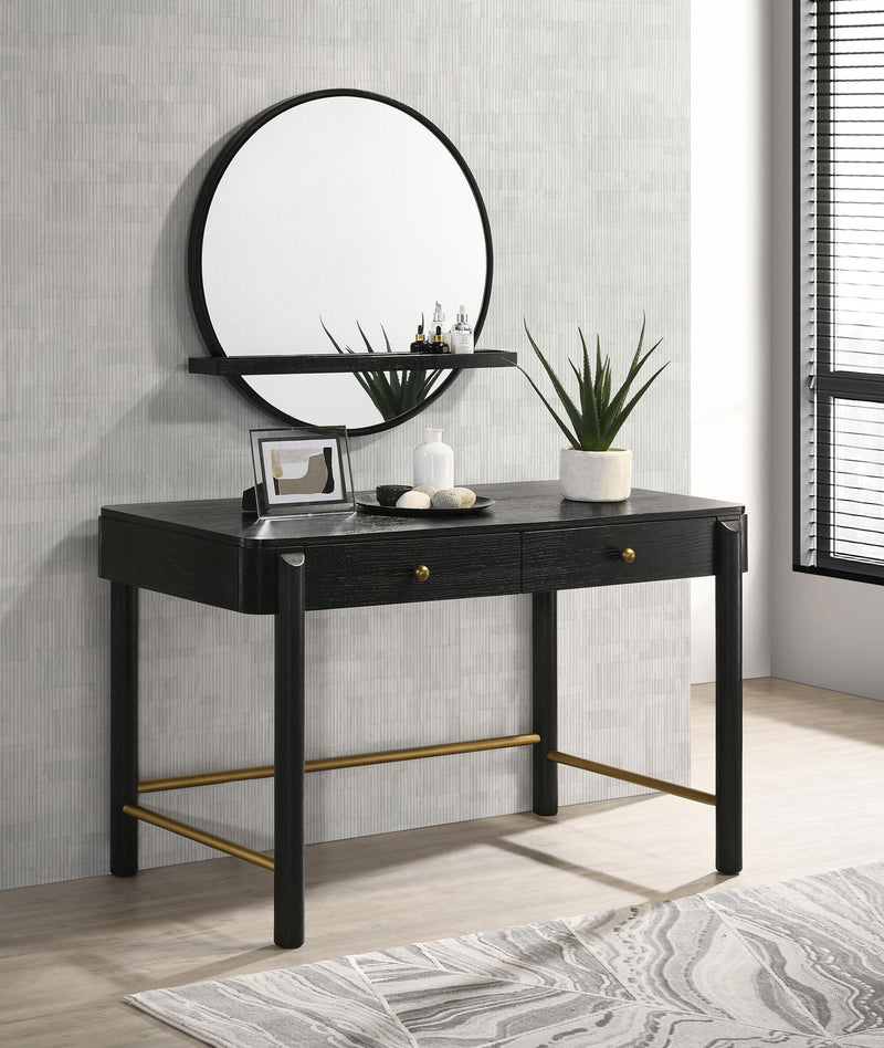 Arini Round Vanity Wall Mirror with Shelf Black - 224338