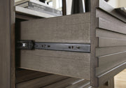 Arkenton Grayish Brown King Panel Bed, Dresser and Mirror - B786B8