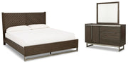 Arkenton Grayish Brown King Panel Bed, Dresser and Mirror - B786B8