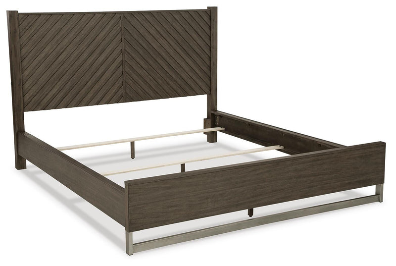 Arkenton Grayish Brown King Panel Bed, Dresser and Mirror - B786B8