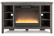 Arlenbry Gray Corner TV Stand with Electric Fireplace - Gate FurnitureTV Stand