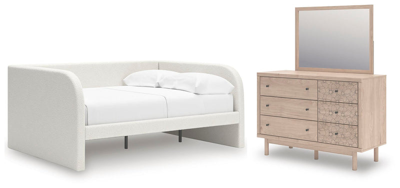 Arloster Full Upholstered Day Bed, Dresser and Mirror - PCB1566B15