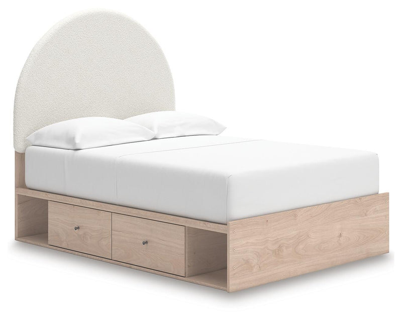 Arloster Tan/White Full Upholstered Panel Bed with Storage - PCB1566B5
