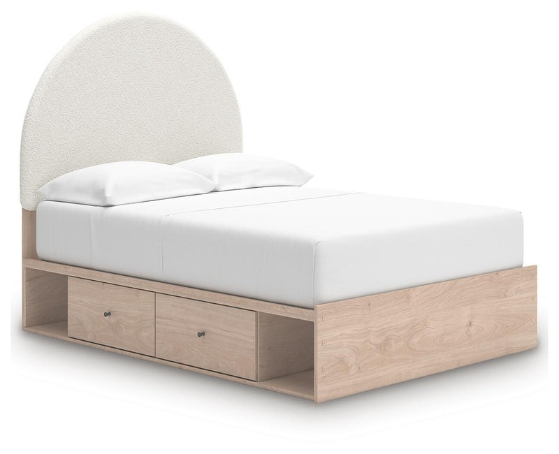 Arloster Tan/White Full Upholstered Panel Bed with Storage - PCB1566B7