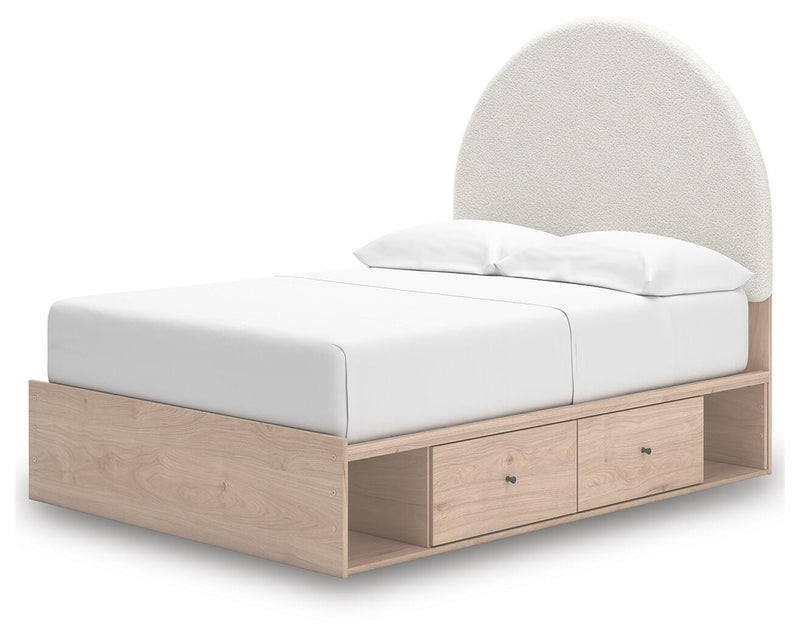 Arloster Tan/White Full Upholstered Panel Bed with Storage - PCB1566B7