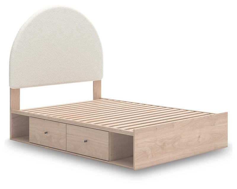 Arloster Tan/White Full Upholstered Panel Bed with Storage - PCB1566B7