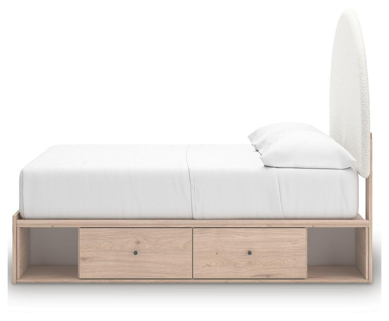 Arloster Tan/White Full Upholstered Panel Bed with Storage - PCB1566B7