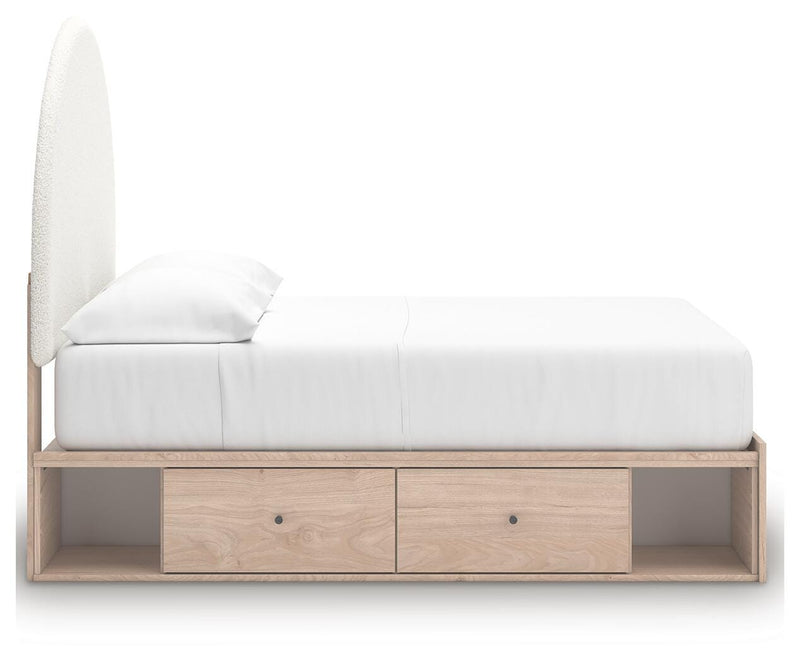 Arloster Tan/White Full Upholstered Panel Bed with Storage - PCB1566B7