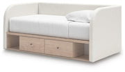 Arloster Tan/White Twin Upholstered Day Bed with Storage - PCB1566B9