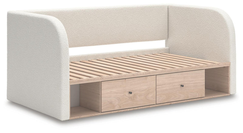 Arloster Tan/White Twin Upholstered Day Bed with Storage - PCB1566B9
