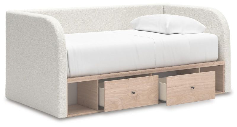 Arloster Tan/White Twin Upholstered Day Bed with Storage - PCB1566B9