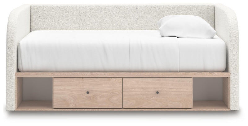 Arloster Tan/White Twin Upholstered Day Bed with Storage - PCB1566B9