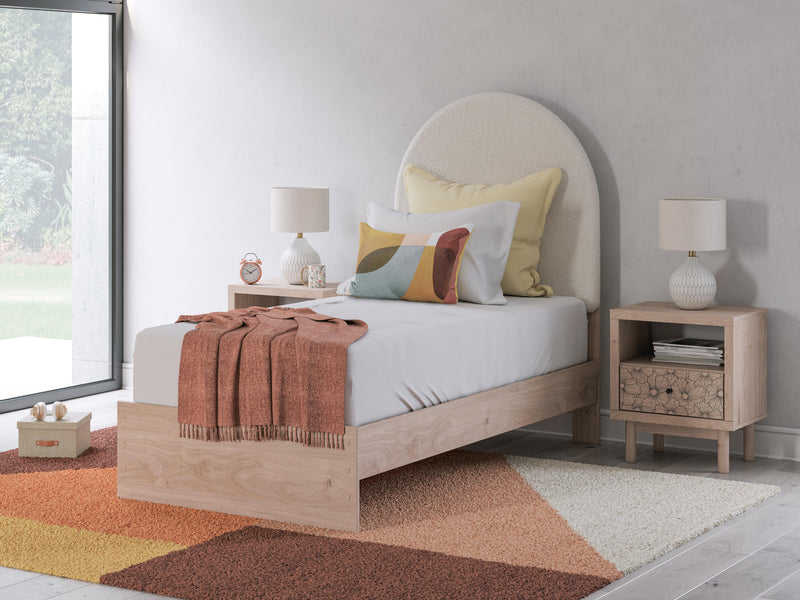 Arloster Tan/White Twin Upholstered Panel Bed - PCB1566B2
