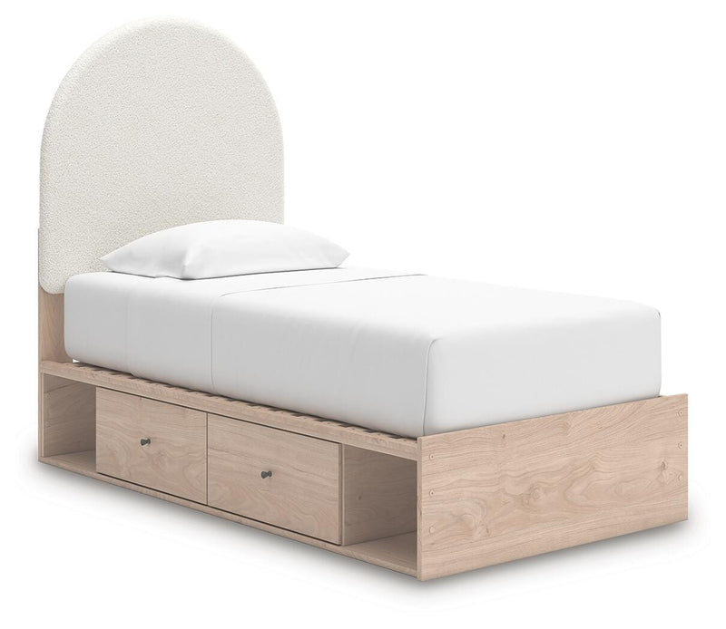 Arloster Tan/White Twin Upholstered Panel Bed with Storage - PCB1566B4