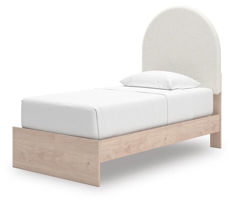 Arloster Tan/White Twin Upholstered Panel Bed with Storage - PCB1566B4