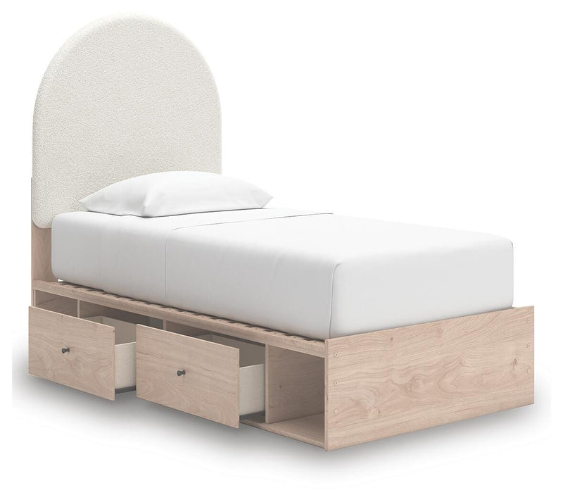 Arloster Tan/White Twin Upholstered Panel Bed with Storage - PCB1566B4