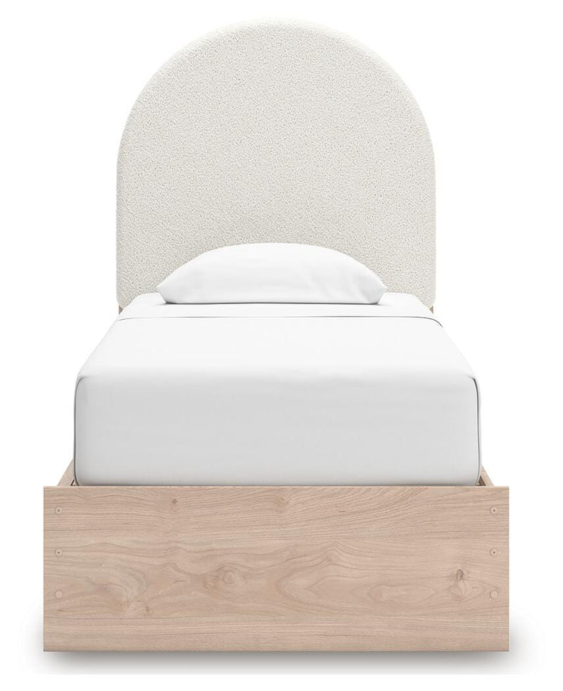 Arloster Tan/White Twin Upholstered Panel Bed with Storage - PCB1566B4