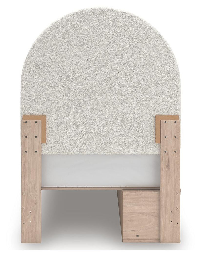 Arloster Tan/White Twin Upholstered Panel Bed with Storage - PCB1566B4