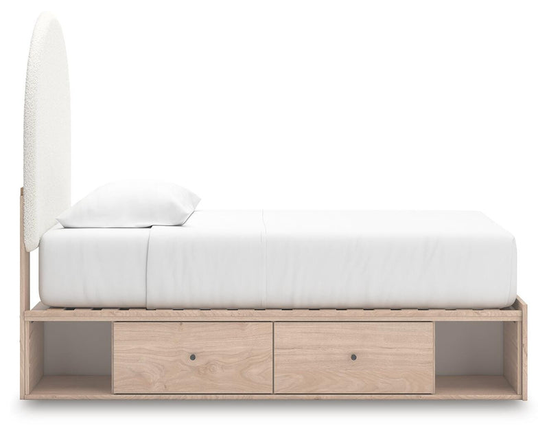 Arloster Tan/White Twin Upholstered Panel Bed with Storage - PCB1566B4