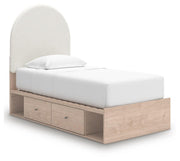 Arloster Tan/White Twin Upholstered Panel Bed with Storage - PCB1566B6