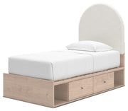 Arloster Tan/White Twin Upholstered Panel Bed with Storage - PCB1566B6