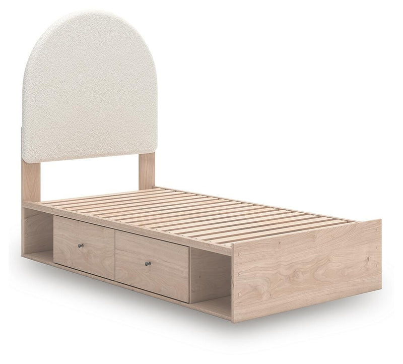 Arloster Tan/White Twin Upholstered Panel Bed with Storage - PCB1566B6