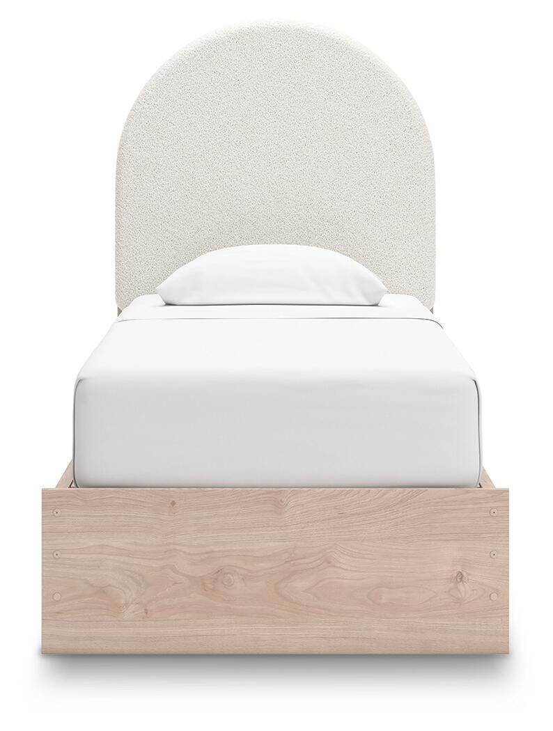 Arloster Tan/White Twin Upholstered Panel Bed with Storage - PCB1566B6