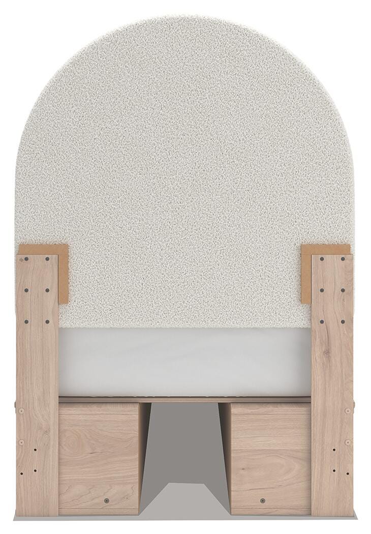 Arloster Tan/White Twin Upholstered Panel Bed with Storage - PCB1566B6