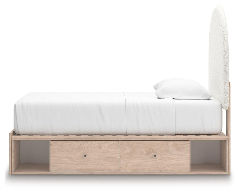 Arloster Tan/White Twin Upholstered Panel Bed with Storage - PCB1566B6