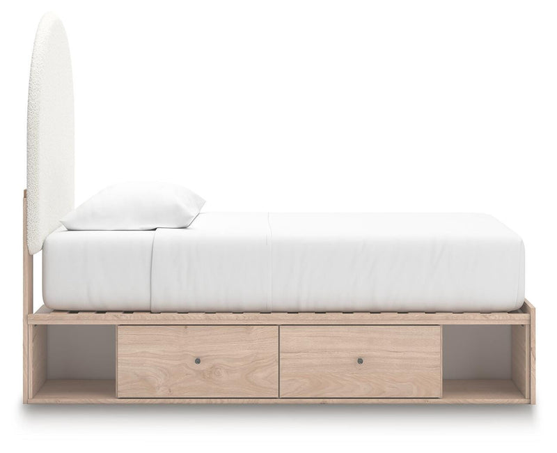 Arloster Tan/White Twin Upholstered Panel Bed with Storage - PCB1566B6